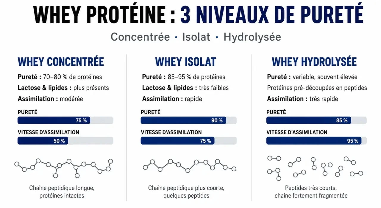 Infographie comparative des types de whey protéine pour optimiser sa supplémentation et savoir quand prendre de la whey