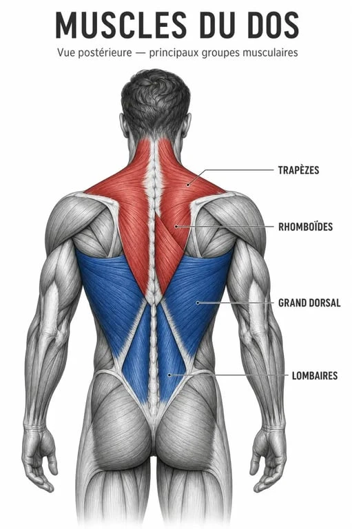 Schéma anatomique des muscles du dos pour la musculation