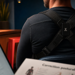 Meilleur correcteur de posture : bretelles correctrices noires sur chaise de bureau