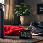 Sport matinale : 30 minutes sur tapis, gourde et chronomètre