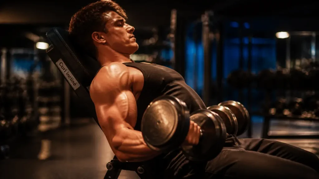 Curl incliné avec haltères : technique, inclinaison idéale et sécurité pour vos biceps