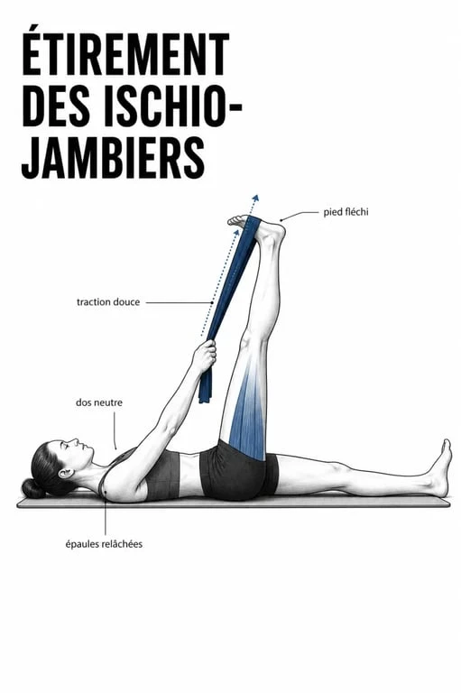 Étirements jambe : étirement des ischio-jambiers avec serviette