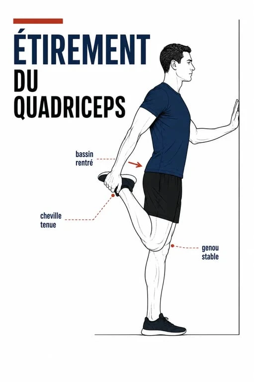 Étirements jambe : étirement du quadriceps debout près d’un mur