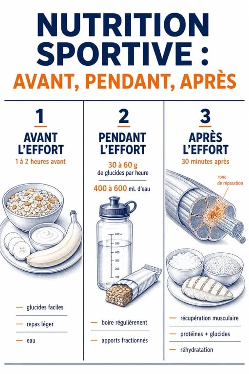 Infographie nutrition des sportifs avant pendant après l’effort