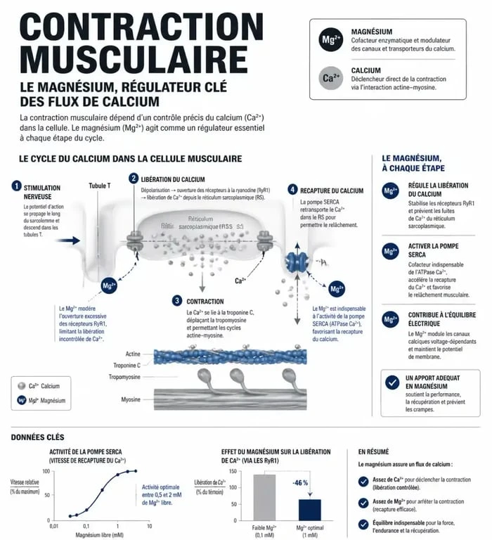 Schéma explicatif du rôle du magnésium pour douleurs musculaires et contraction cellulaire