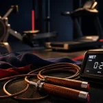 Perdre poids rapidement sport : corde à sauter et moniteur cardio au gymnase