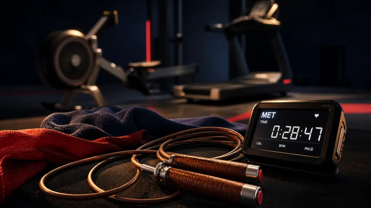 Perdre poids rapidement sport : corde à sauter et moniteur cardio au gymnase