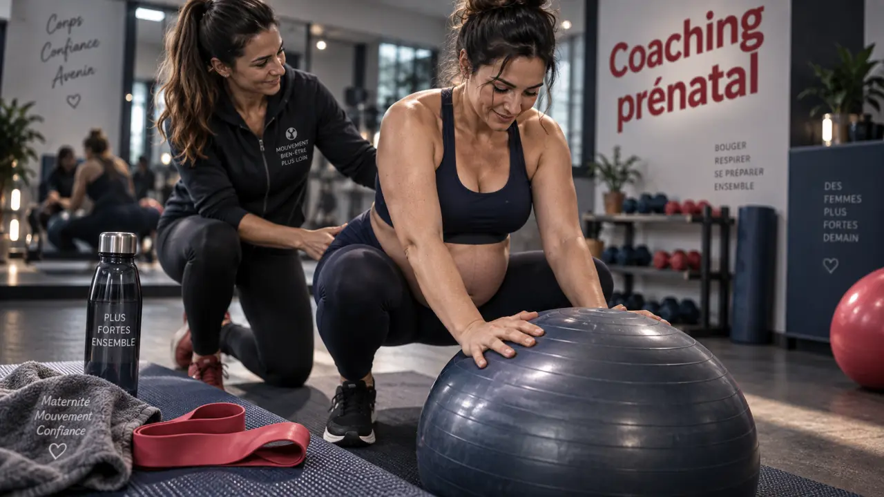 Coaching sportif femme enceinte à Montpellier : séance prénatale guidée en studio