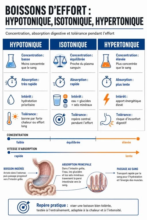 Boisson isotonique comparée aux boissons hypotonique et hypertonique