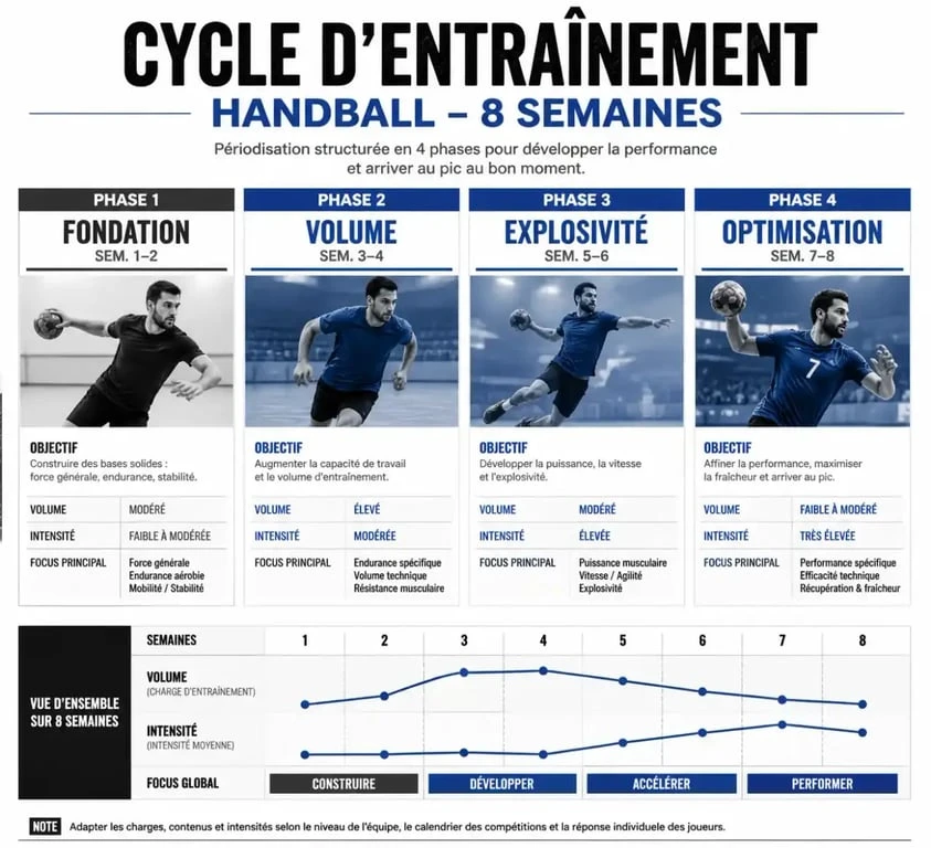 Tableau de progression sur 8 semaines pour la préparation physique handball