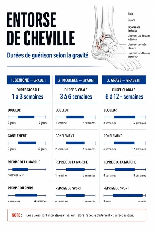 Durée entorse de cheville : comparaison des délais de guérison selon la gravité